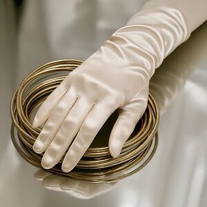 Marlani Ivory  Opera-Length Gloves with Ruching